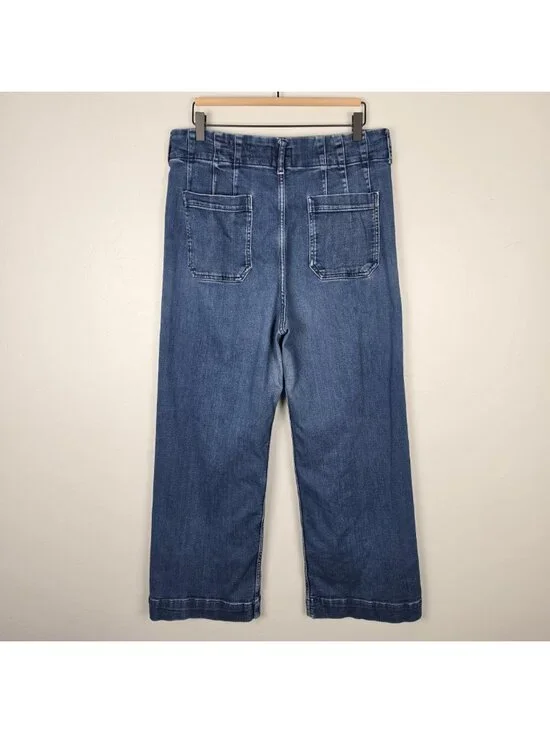 Maeve Size 32T Tall The Colette Crop High Rise Wide Leg Jeans Blue - Picture 6 of 13